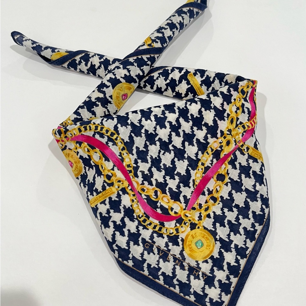 Handkerchief Vtg Givenchy Women Art Navy Blue Cotton Pocket Square Scarf 18.5”